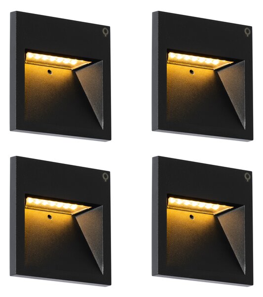 Комплект от 4 модерни вградени стенни лампи черни с LED - Gem 2