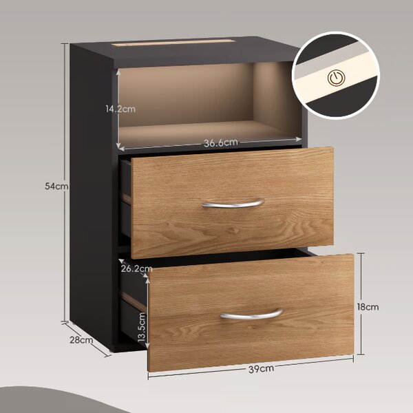 Нощно шкафче Jamie с LED осветление и USB - 55 × 40 × 28 cm antracitová
