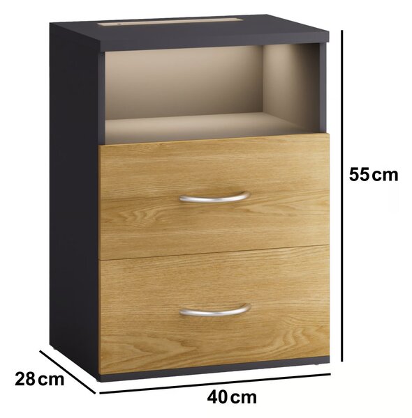 Нощно шкафче Jamie с LED осветление и USB - 55 × 40 × 28 cm antracitová