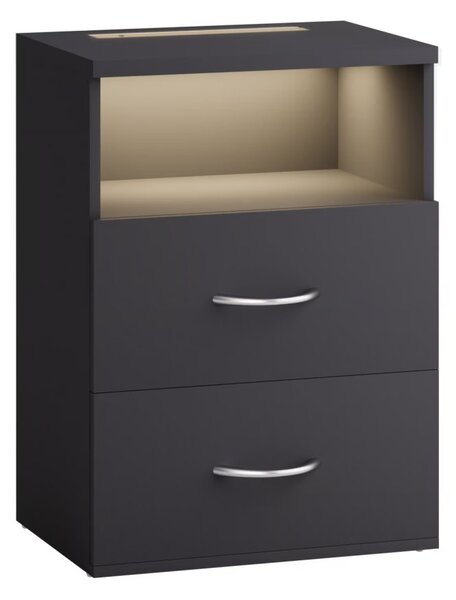 Нощно шкафче Jamie с LED осветление и USB - 55 × 40 × 28 cm antracitová