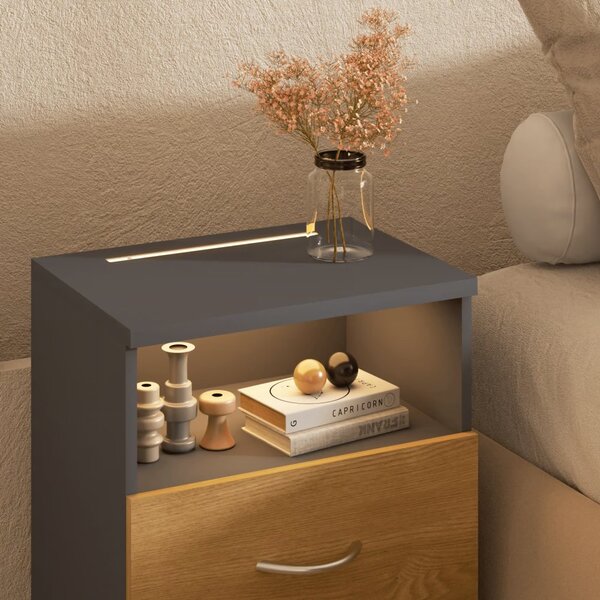 Нощно шкафче Jamie с LED осветление и USB - 55 × 40 × 28 cm antracitová