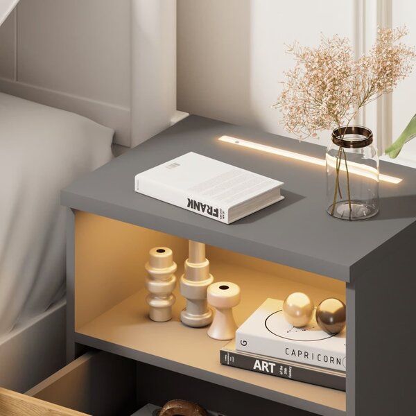 Нощно шкафче Jamie с LED осветление и USB - 55 × 40 × 28 cm antracitová