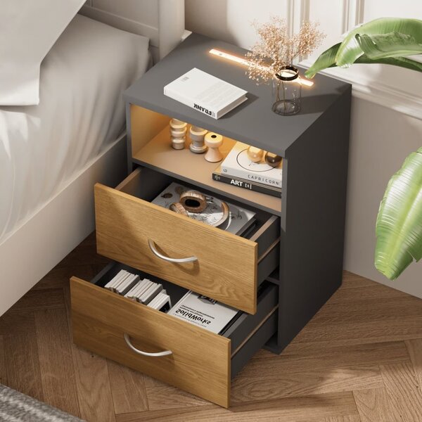 Нощно шкафче Jamie с LED осветление и USB - 55 × 40 × 28 cm antracitová