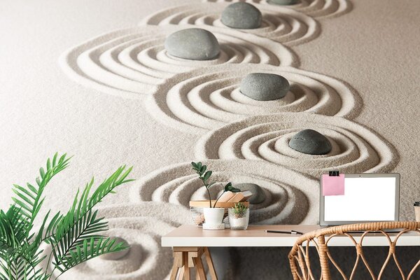 Фототапет – Камъни в пясъчни кръгове