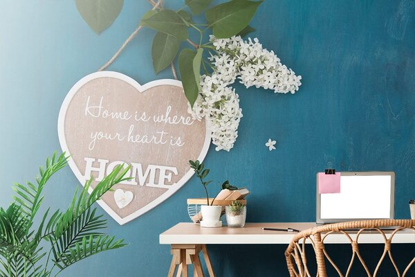 Фототапет – Сърце с цитат - Home is where your heart is