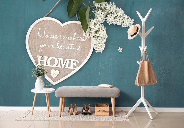 Фототапет – Сърце с цитат - Home is where your heart is