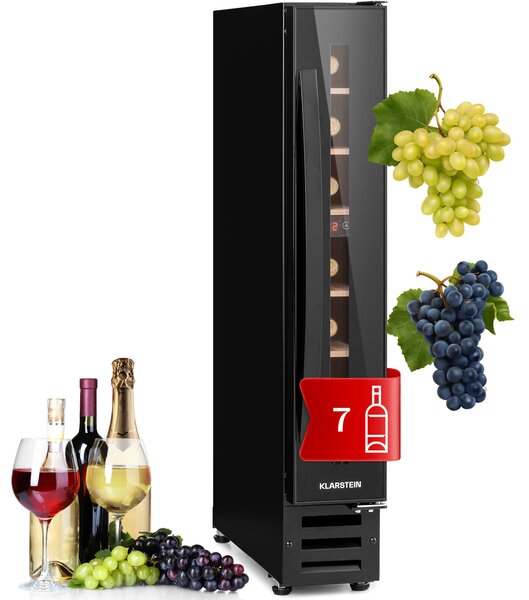 Klarstein Vinovilla 7, built-in, Uno Onyx, вграден охладител за вино, черно стъкло, неръждаема стомана