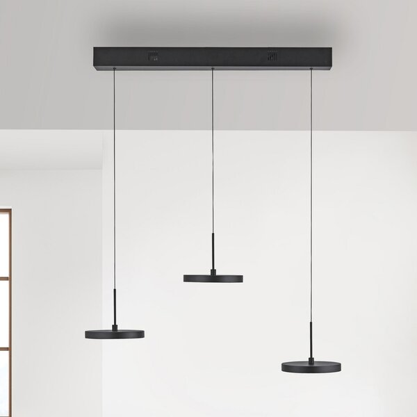 JUST LIGHT. GmbH LED висяща лампа Plata, черна, 3-лампова, 3000 K, Затъмняване, Черен, Дневна/трапезария, Метал, Модерен