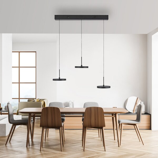 JUST LIGHT. GmbH LED висяща лампа Plata, черна, 3-лампова, 3000 K, Затъмняване, Черен, Дневна/трапезария, Метал, Модерен