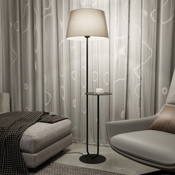 EMIBIG LIGHTING Хотелска подова лампа, бежово/черно, височина 150 cm, плат/метал, Бежов, Дневна/трапезария, Плат / текстил, Модерен