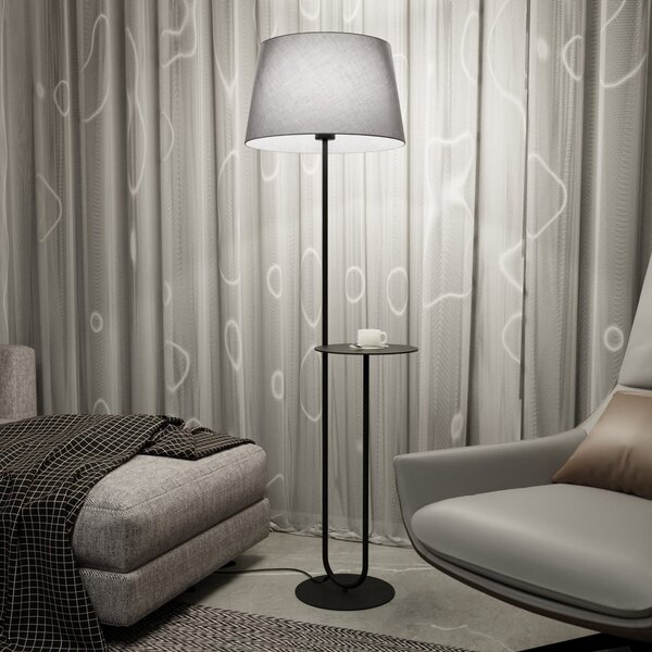 EMIBIG LIGHTING Хотелска подова лампа, сиво/черно, височина 150 см, плат/метал, Сив, Дневна/трапезария, Плат / текстил, Модерен
