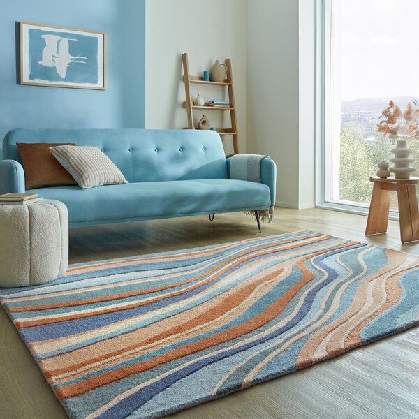 Син ръчно изработен вълнен килим 160x230 cm Abstract Flow – Flair Rugs