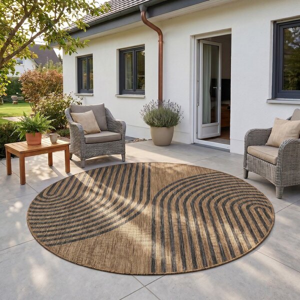 Черен/кафяв кръгъл килим за открито и закрито ø 80 cm Mira 1453 – Ayyildiz Carpets
