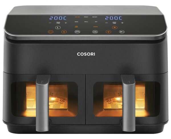 Двоен фритюрник с горещ въздух Cosori Dual Basket CAF-R901-AEU, 1750 W, 8.5 л, 8 програми, Таймер, Touch screen, Черен