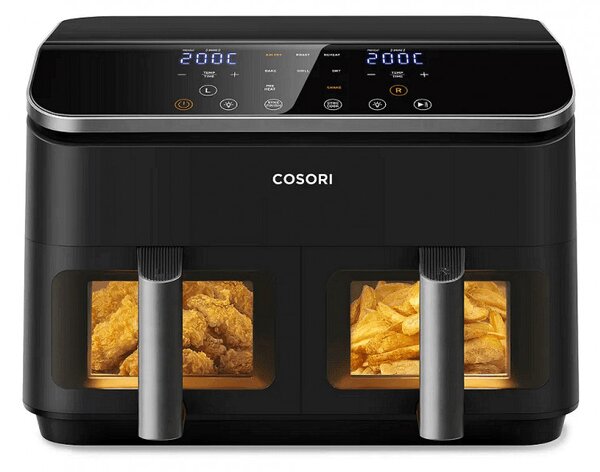 Двоен фритюрник с горещ въздух Cosori Dual Basket CAF-R901-AEU, 1750 W, 8.5 л, 8 програми, Таймер, Touch screen, Черен