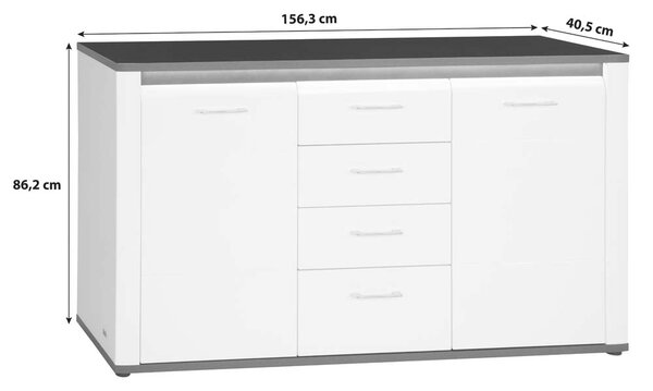КОМОД АЛАСИО С LED ОСВЕТЛЕНИЕ 156.3/40.5/86.2 СМ В БЯЛ ГЛАНЦ И ТЪМНОСИВО