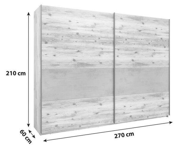 ДВУКРИЛ ГАРДЕРОБ С ПЛЪЗГАЩИ ВРАТИ 270/60/210 СМ В ТЕКСТУРА АЛПШИЙСКИ ДЪБ И СИВ ЦВЯТ БЕТОН