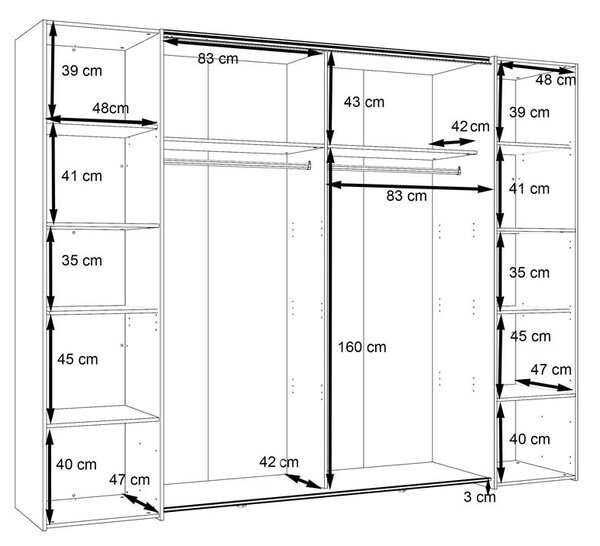ЧЕТИРИКРИЛЕН ГАРДЕРОБ ДАЛАТЕ 270/61.2/210h В ДЪБ КАТАНЯ И ЧЕРНО