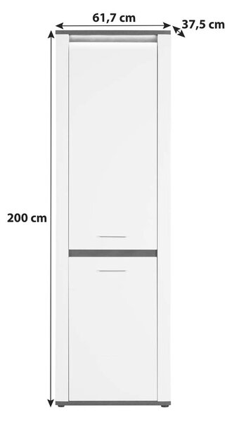 ВИСОК ШКАФ АЛАСИО С LED ОСВЕТЛЕНИЕ 61.7/37.5/200 СМ В БЯЛ ГЛАНЦ И ТЪМНОСИВО