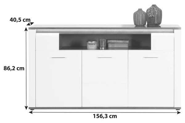 КОМОД АЛАСИО С LED ОСВЕТЛЕНИЕ 156.3/40.5/86.2 СМ В БЯЛ ГЛАНЦ И ТЪМНОСИВО