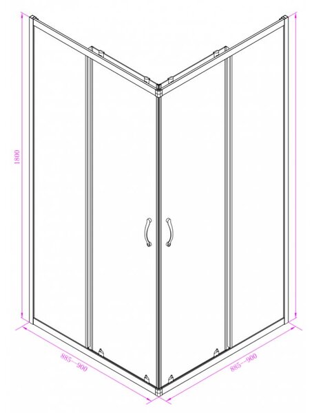 ДУШ КАБИНА КВАДРАТНА БЕЗ КОРИТО 90/90/180h ПРОЗРАЧНА / ЧЕРЕН МАТ