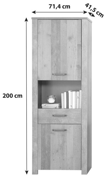 ВИСОК ШКАФ ОТ ПДЧ 71.4/41.5/200см - ДЪБ ВИНТИДЖ / ТЪМНОСИВ