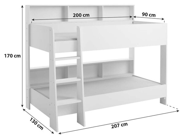 ДВУЕТАЖНО ЛЕГЛО В БЯЛО 207/130/170см ЗА 2 МАТРАКА 90/200см