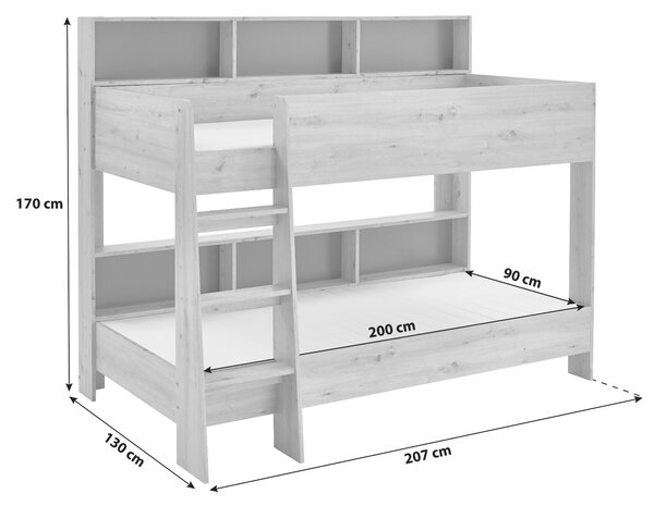 ДВУЕТАЖНО ЛЕГЛО В ДЪБ АРТИСАН 207/130/170см ЗА 2 МАТРАКА 90/200см