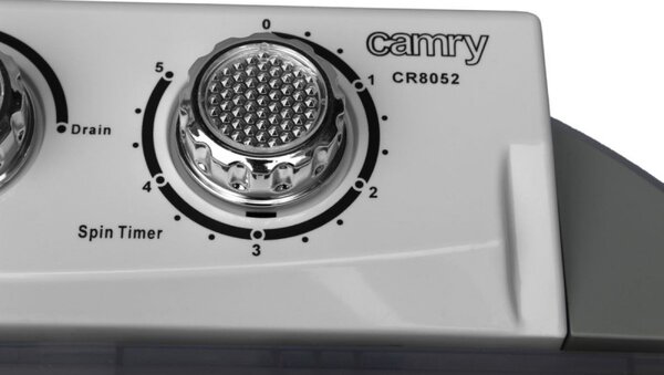 Полуавтоматична пералня Camry CR 8052, 450W, Мощност центрофуга: 630W, Капацитет 3 кг, ECO, Сив/бял