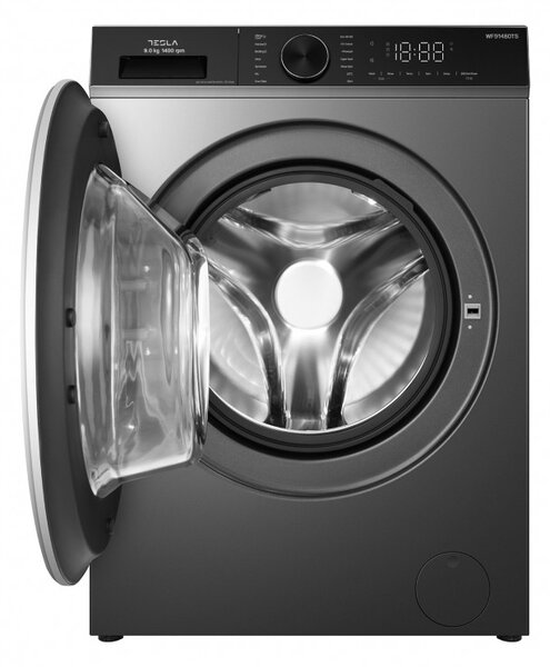 Пералня с предно зареждане Tesla WF91480TS, 1900W, 9 кг, 60 л, 14 програми, 1400 об/мин, Клас A, Steam Care, LED, Сребрист