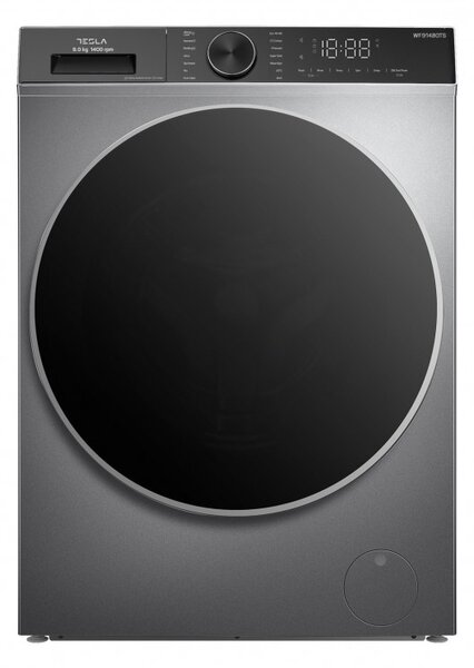 Пералня с предно зареждане Tesla WF91480TS, 1900W, 9 кг, 60 л, 14 програми, 1400 об/мин, Клас A, Steam Care, LED, Сребрист