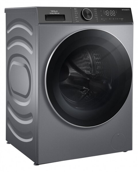 Пералня с предно зареждане Tesla WF91480TS, 1900W, 9 кг, 60 л, 14 програми, 1400 об/мин, Клас A, Steam Care, LED, Сребрист
