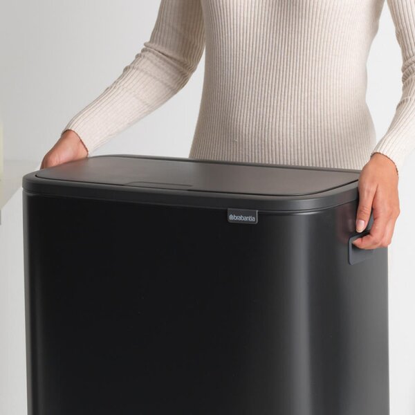 Кош за боклук Brabantia Bo Touch 1001274, 60 л, Плавно и безшумно отваряне, Голям отвор, Устойчив на отпечатъци, Черен/мат