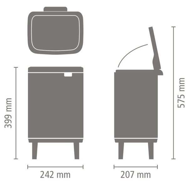 Кош за боклук Brabantia Bo Small Hi 1006646, 7 л, Повдигнат, Плавно и безшумно отваряне, Противоплъзгаща основа, Устойчив на пръстови отпечатъци, Инокс/Мат