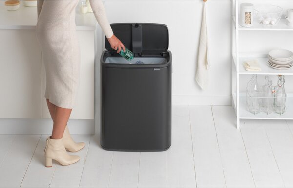 Кош за боклук Brabantia Bo Touch 1001274, 60 л, Плавно и безшумно отваряне, Голям отвор, Устойчив на отпечатъци, Черен/мат