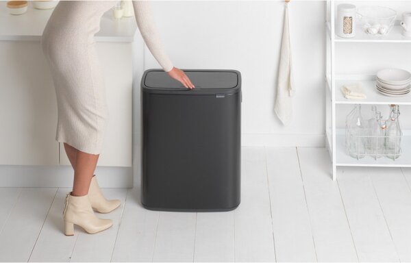 Кош за боклук Brabantia Bo Touch 1001274, 60 л, Плавно и безшумно отваряне, Голям отвор, Устойчив на отпечатъци, Черен/мат