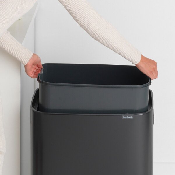 Кош за боклук Brabantia Bo Touch 1001274, 60 л, Плавно и безшумно отваряне, Голям отвор, Устойчив на отпечатъци, Черен/мат