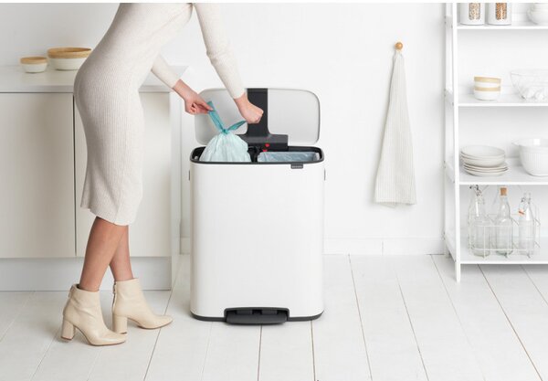 Кош за боклук Brabantia Bo Pedal 1003188, 2x30 л, Плавно затваряне, Противоплъзгаща основа, Бял