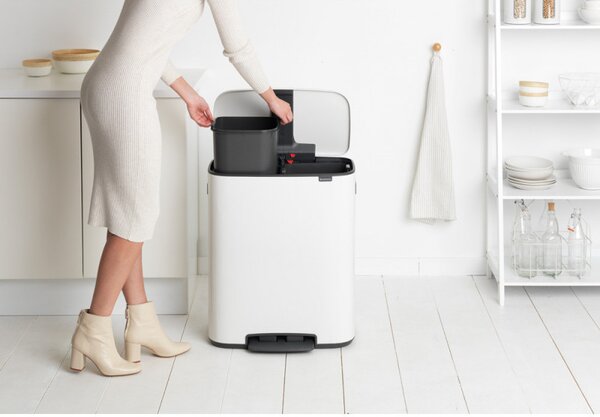 Кош за боклук Brabantia Bo Pedal 1003188, 2x30 л, Плавно затваряне, Противоплъзгаща основа, Бял