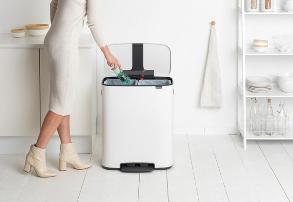 Кош за боклук Brabantia Bo Pedal 1003188, 2x30 л, Плавно затваряне, Противоплъзгаща основа, Бял