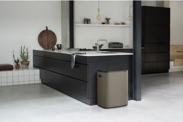 Кош за боклук Brabantia Bo Touch 1001271, 2x30 л, Плавно и безшумно отваряне, Голям отвор, Тъмносив