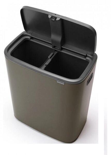 Кош за боклук Brabantia Bo Touch 1001271, 2x30 л, Плавно и безшумно отваряне, Голям отвор, Тъмносив