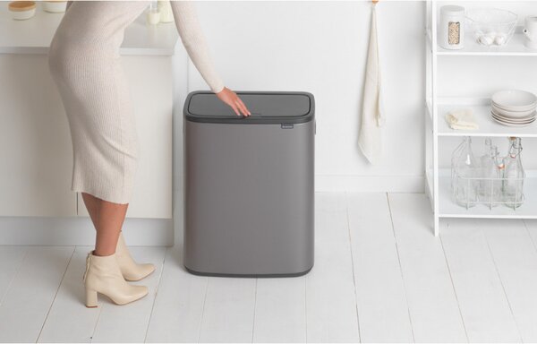 Кош за боклук Brabantia Bo Touch 1001271, 2x30 л, Плавно и безшумно отваряне, Голям отвор, Тъмносив