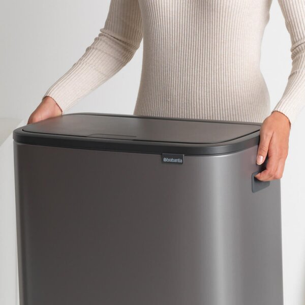 Кош за боклук Brabantia Bo Touch 1001271, 2x30 л, Плавно и безшумно отваряне, Голям отвор, Тъмносив