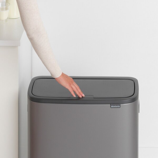 Кош за боклук Brabantia Bo Touch 1001271, 2x30 л, Плавно и безшумно отваряне, Голям отвор, Тъмносив