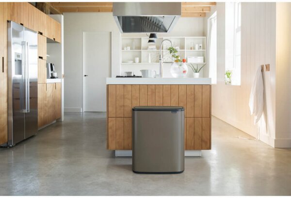 Кош за боклук Brabantia Bo Touch 1001271, 2x30 л, Плавно и безшумно отваряне, Голям отвор, Тъмносив