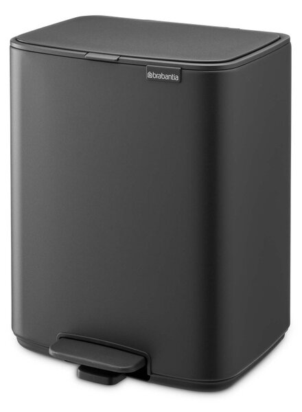 Кош за боклук Brabantia Bo Pedal 1010133, 12 л, Леко затваряне, Противоплъзгаща основа, Минерално покритие, Тъмносив
