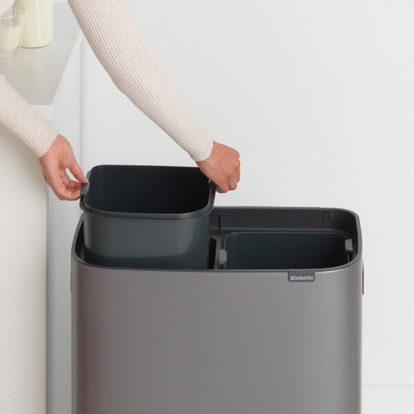 Кош за боклук Brabantia Bo Touch 1001271, 2x30 л, Плавно и безшумно отваряне, Голям отвор, Тъмносив