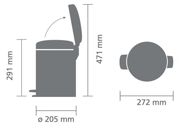 Кош за боклук с педал Brabantia NewIcon 1010434, 5 л, Леко затваряне, Противоплъзгаща основа, Светлосив