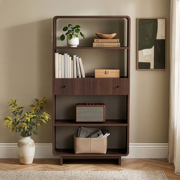 Библиотека от декор от орех в тъмно естествен цвят 78x153x34 cm Senza – Nordure